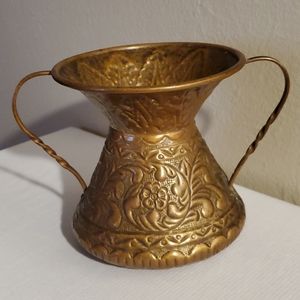 Small MCM Ornate Copper 2 Handled Vase Urn